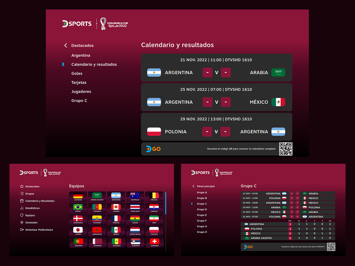 Portal de estadísticas DIRECTV en pantalla de televisión